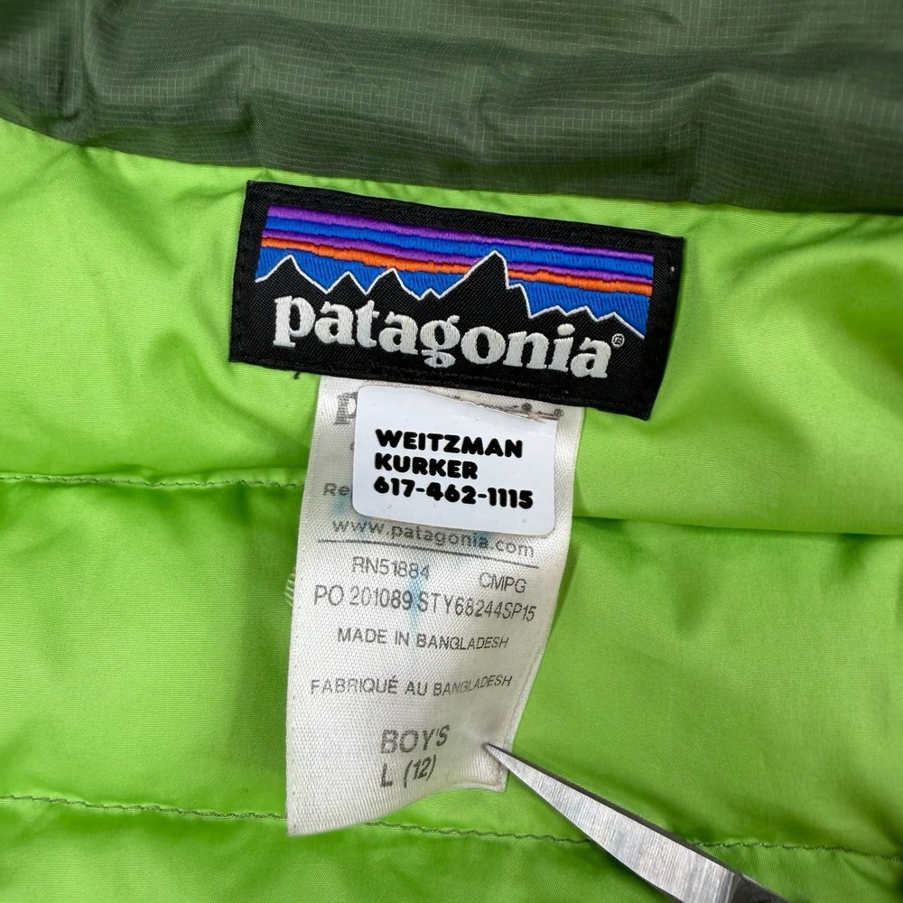 Patagonia Down Sweater Insulated Puffer Jacket Full Zip Green Boys Size L (12) - Picture 3 of 13